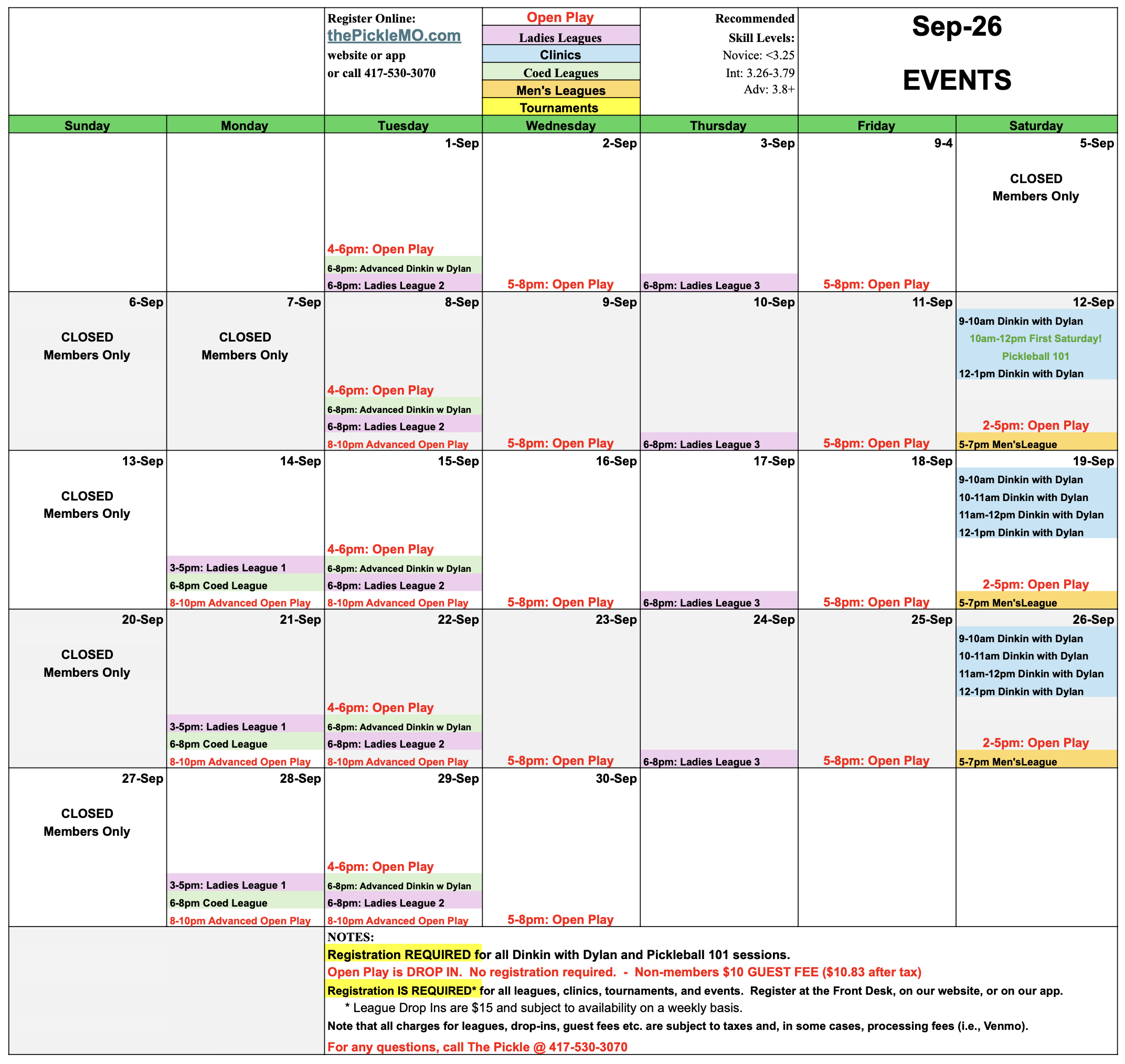 Sept Schedule